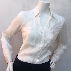 Express sheer white stripe portofino blouse M